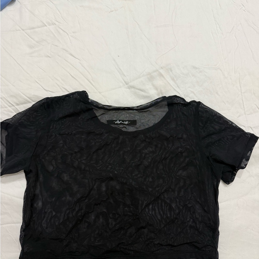 Alphalete Black Short Sleeve mesh crop Top